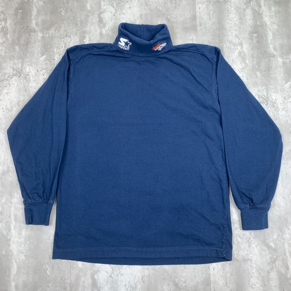 Vintage Starter Denver Broncos T-Shirt Mens Medium Blue Roll Neck Long Sleeve - Picture 2 of 7